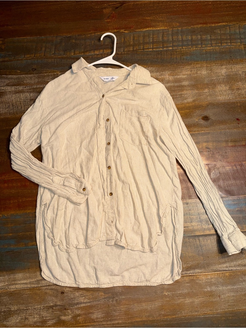 Old Navy Cream Long-Sleeve Button-Down Shirt